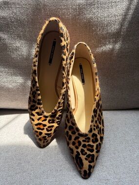 Zara Leopard Print Pointed Pumps in Tan & Black